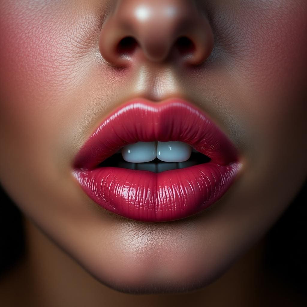Close-up of healed lip blush in soft rose tone
