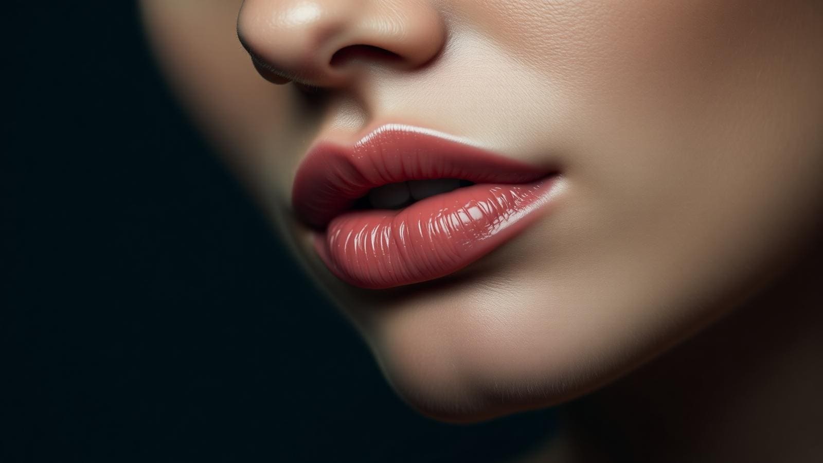 Freshly healed lip blush result on a woman's mouth