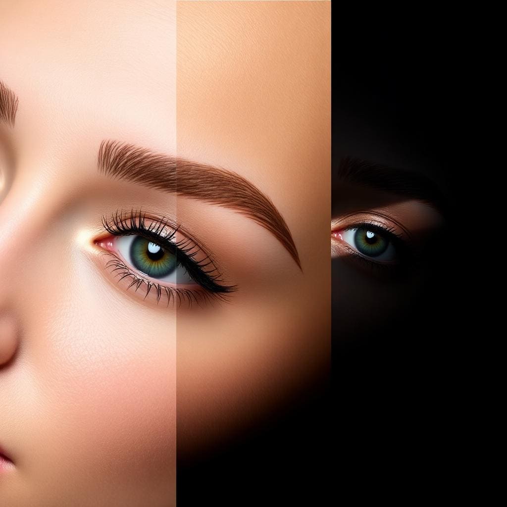 Side by side comparison of microblading, nano brows and powder brows