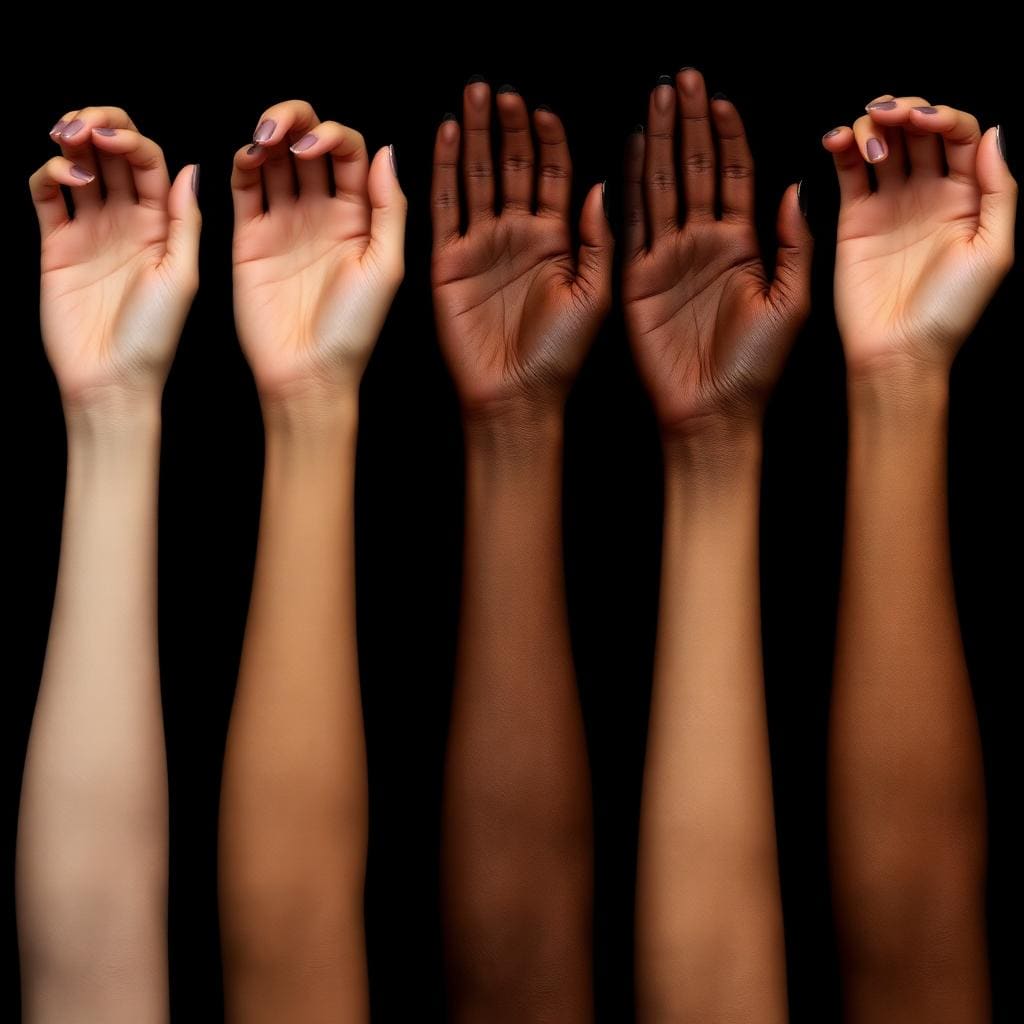 Fitzpatrick skin type chart with pigment swatches on inner forearms