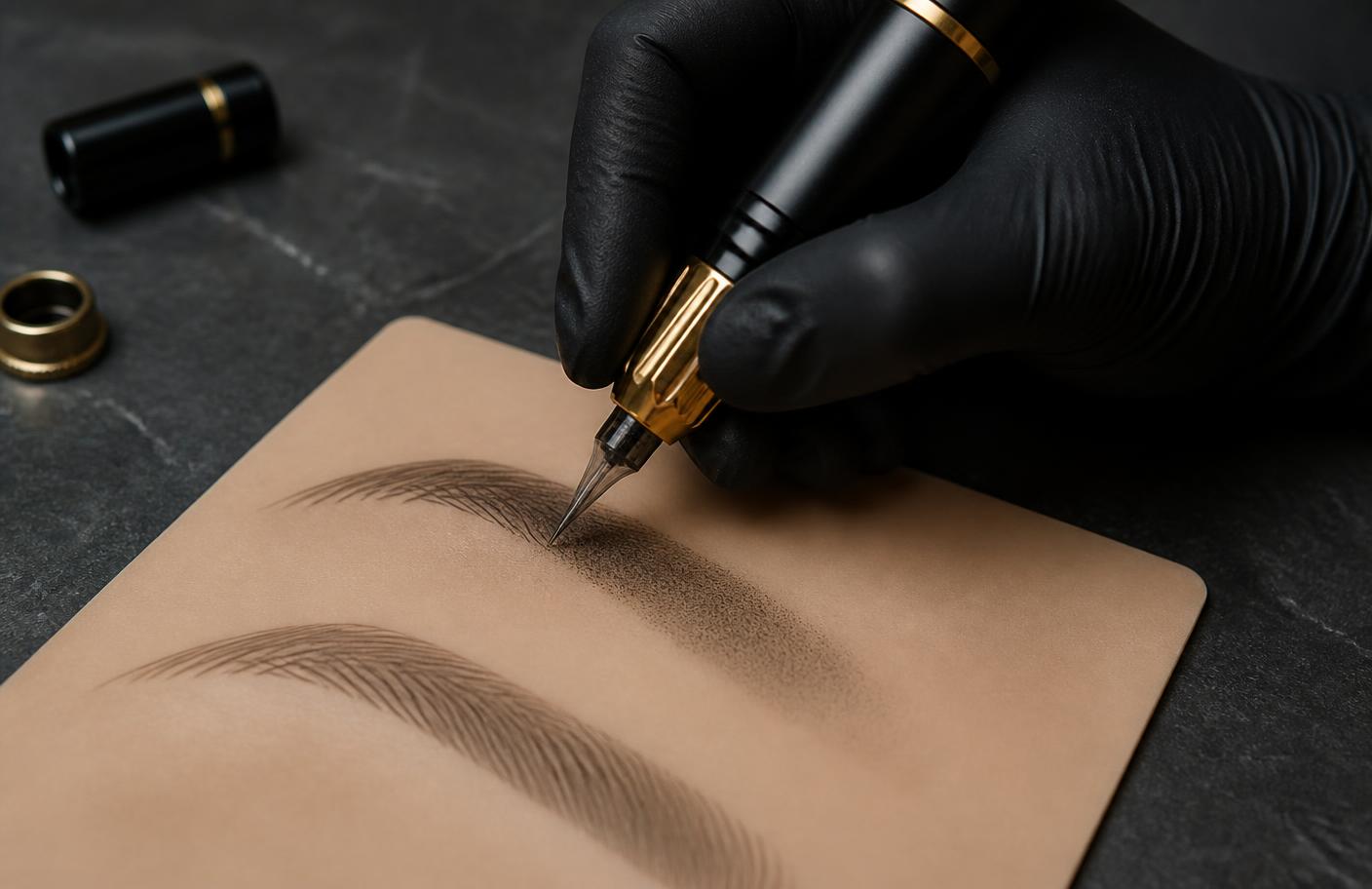 Rotary PMU machine shading powder brows on practice skin