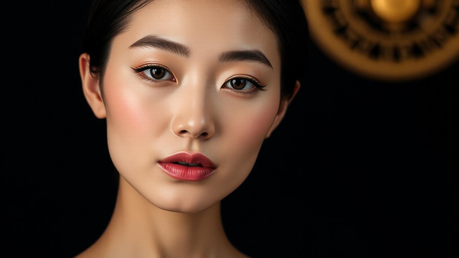 Elegant woman with subtle semi-permanent brows, liner, and lip tint