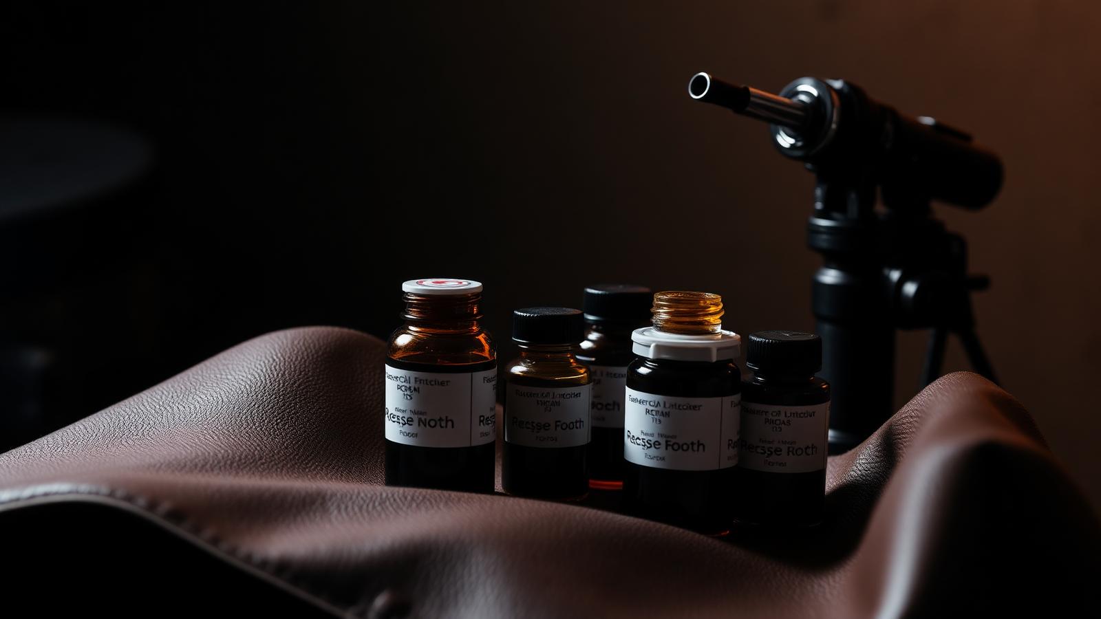 Rotary micropigmentation machine and dark pigment bottles arranged for scalp micropigmentation